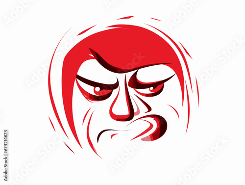 Drawing of Red Angry Cartoon Face Emoji People illustration separated, sweeping overdrawn lines.