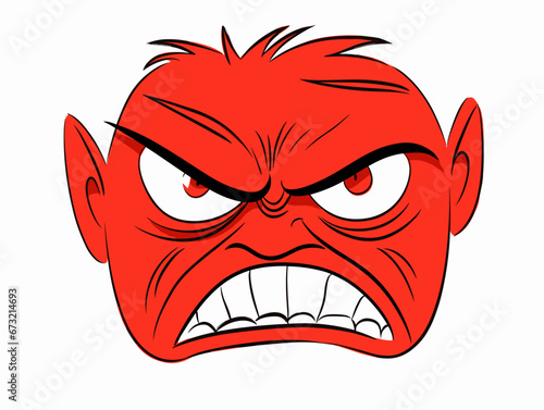 Drawing of Red Angry Cartoon Face Emoji People illustration separated, sweeping overdrawn lines.