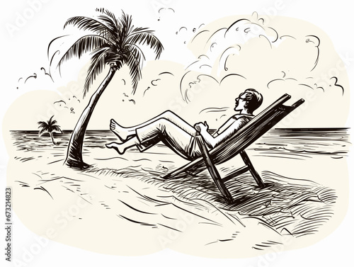 Drawing of Relax on beach illustration separated, sweeping overdrawn lines.