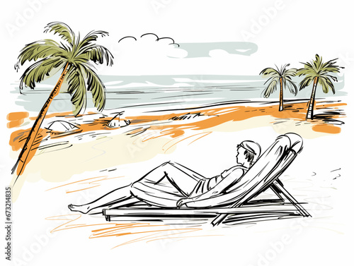 Drawing of Relax on beach illustration separated, sweeping overdrawn lines.