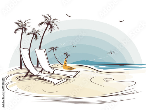 Drawing of Relax on beach illustration separated, sweeping overdrawn lines.