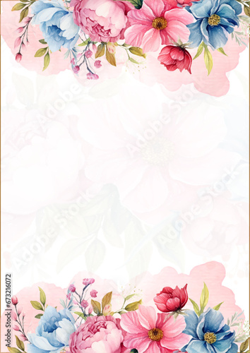 Pink white and blue vector realistic golden luxury invitation with flora and flower