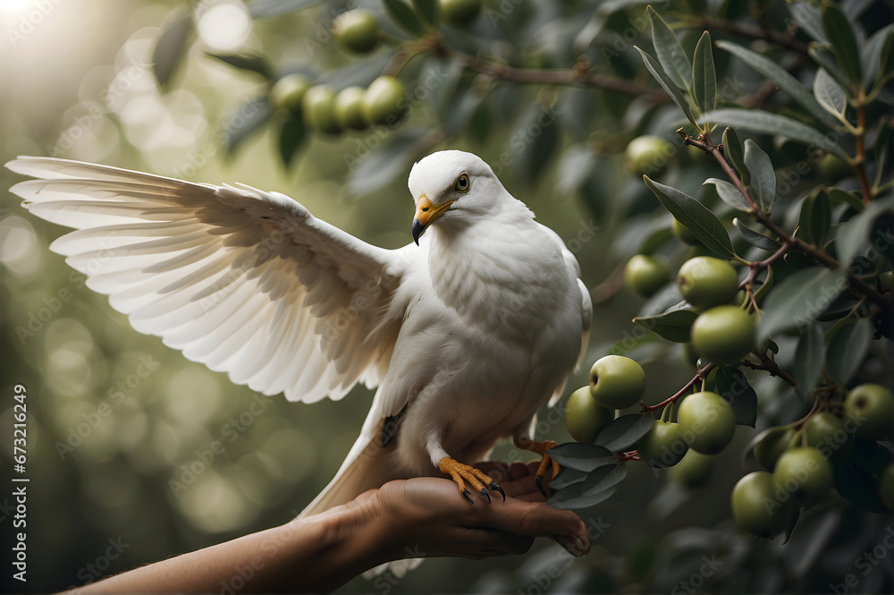 A peace dove carrying an olive branch as a sign of peace A peace dove carrying an olive branch as a sign of peace
