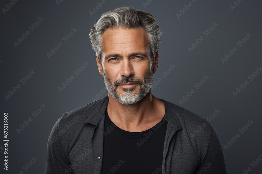 Generative ai portrait of handsome brutal confident man isolated on gray color background Generative ai portrait of handsome brutal confident man isolated on gray color background