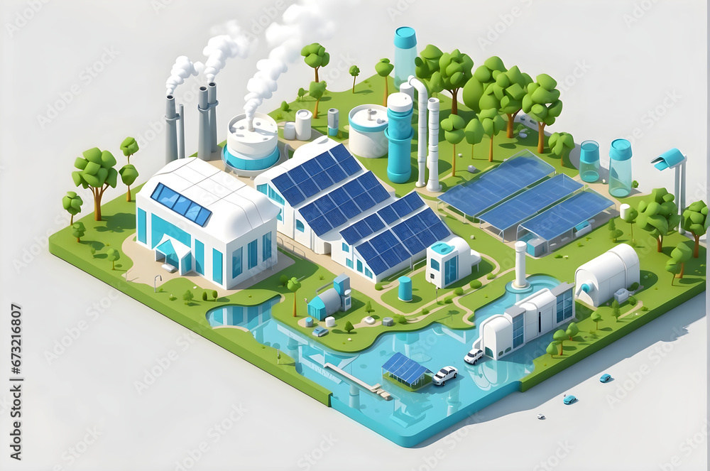 hydrogen energy power plant green power ecology system production with solar cell diagram,3d style