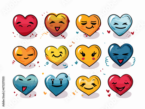 Drawing of set of icons emotion mood happy sad smile face illustration separated, sweeping overdrawn lines.