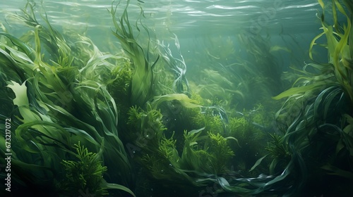 Algae under water. Seabed landscape.