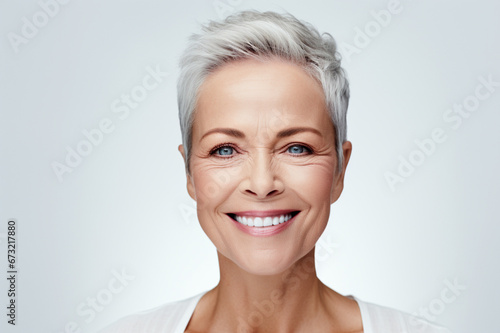 Adult woman on white background, elegant age model