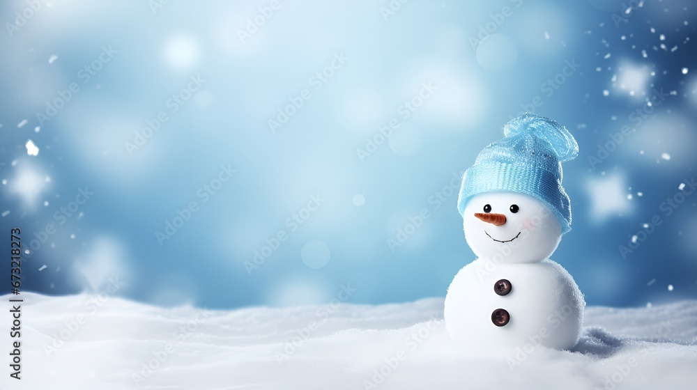 Snowman and Snowy Landscape with Room for Text, Ideal for Winter Snowman and Snowy Landscape with Room for Text, Ideal for Winter