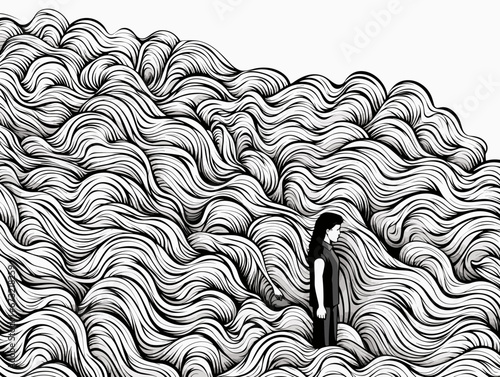Drawing of Stand out from the crowd model. illustration separated, sweeping overdrawn lines.