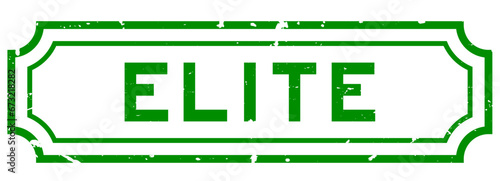 Grunge green elite word rubber seal stamp on white background