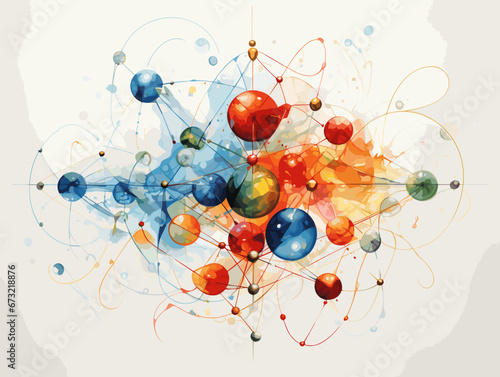 Drawing of structure of the atom illustration separated, sweeping overdrawn lines.