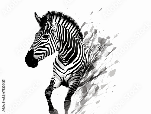 Drawing of Surreal high key zebra in black and white. illustration separated, sweeping overdrawn lines.
