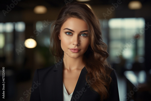 Young businesswoman standing confident in front of corporate building High quality photo Generative AI