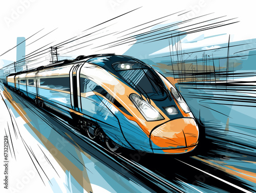 Drawing of Train - High Speed 2 rail link illustration separated, sweeping overdrawn lines.