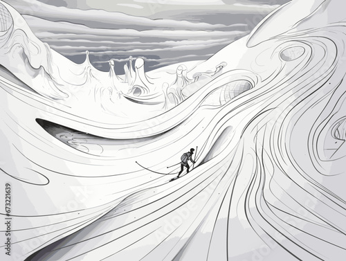 Drawing of vacation at the snow illustration separated, sweeping overdrawn lines.