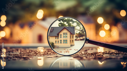 Navigating the Housing Market with a Magnifying Glass created with generative AI technology photo
