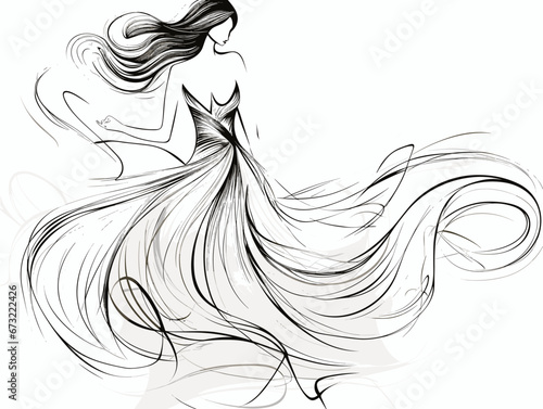 Drawing of Vector illustration of Elegance women illustration separated, sweeping overdrawn lines.