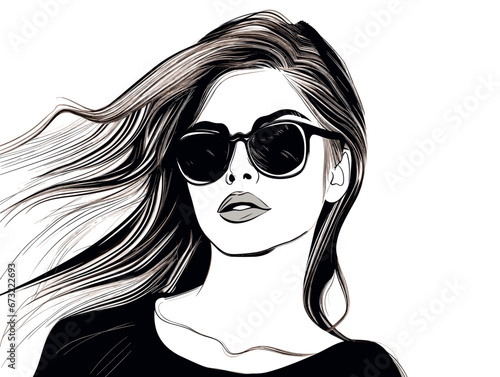 Drawing of Vector illustration of Women in sunglasses. illustration separated, sweeping overdrawn lines.