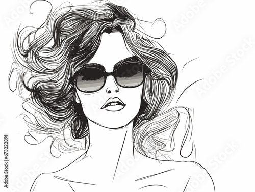 Drawing of Vector illustration of Women in sunglasses. illustration separated, sweeping overdrawn lines.