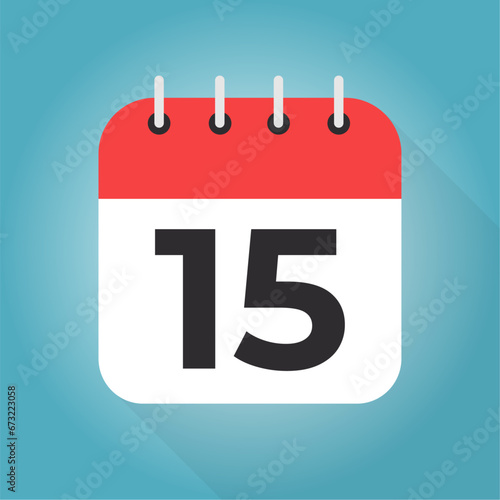 Calendar day 15. Number fifteen on a white paper with red border on blue background vector.