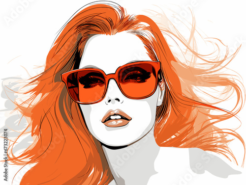 Drawing of Vector illustration of Women in sunglasses. illustration separated, sweeping overdrawn lines.