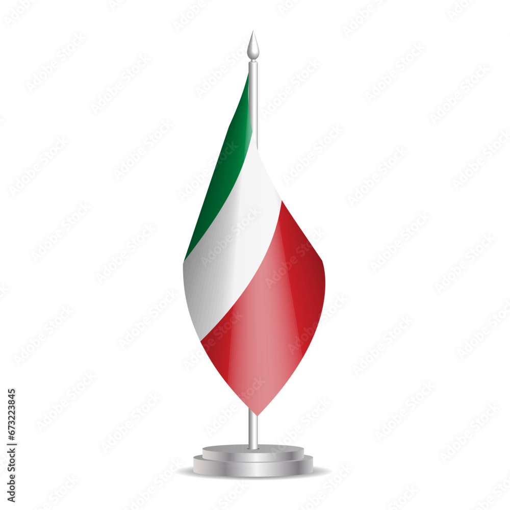 Italy flag - 3D mini flag hanging on desktop flagpole. Usable for summit or conference presentaiton. Vector illustration with shading. Italy flag - 3D mini flag hanging on desktop flagpole. Usable for summit or conference presentaiton. Vector illustration with shading.