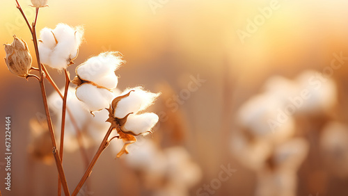 Spring branch of cotton on a blurred background. © Maria