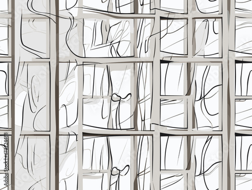 Drawing of Wall with windows seamless pattern. illustration separated, sweeping overdrawn lines.
