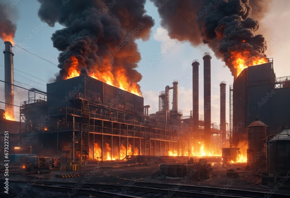 burning industrial plant outside