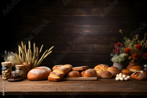 Bread Flour Decor and Bakery Theme on Wooden Tabletop