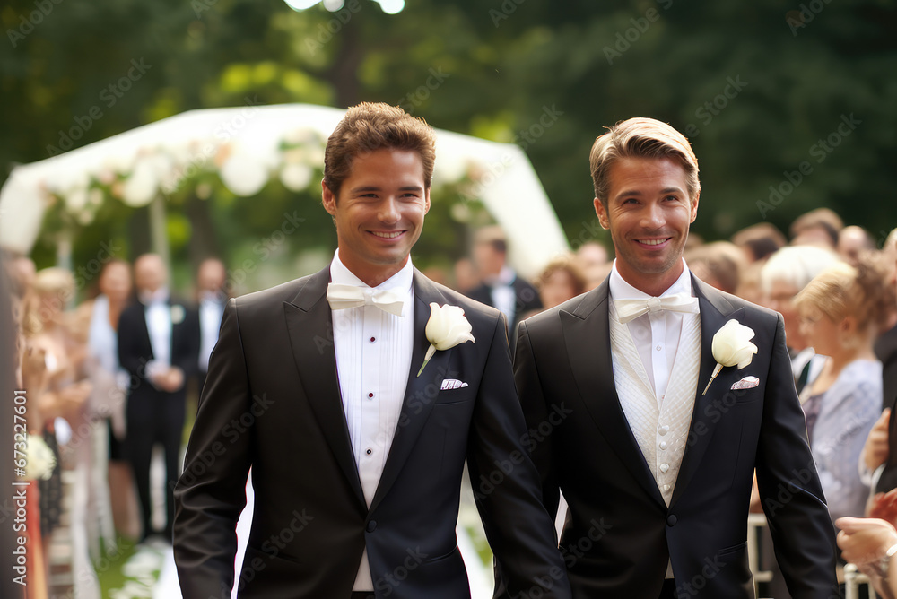 Gay Wedding Male Caucasian Couple Outdoors Gay Wedding Male Caucasian Couple Outdoors