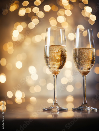Glasses Champagne Wedding New Years Eve Celebration Bokeh
