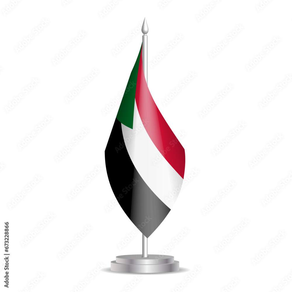Sudan flag - 3D mini flag hanging on desktop flagpole. Usable for summit or conference presentaiton. Vector illustration with shading. Sudan flag - 3D mini flag hanging on desktop flagpole. Usable for summit or conference presentaiton. Vector illustration with shading.