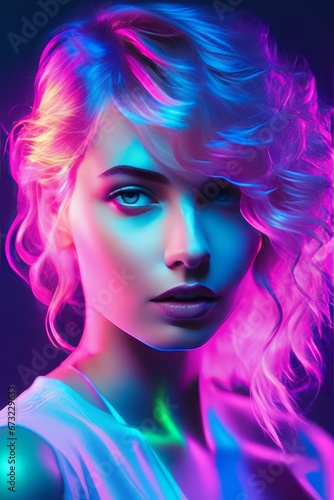 portrait of beautiful woman with colorful makeup and hairstyle.portrait of beautiful woman with colorful makeup and hairstyle.beautiful girl with neon light in a neon light. 3d illustration.