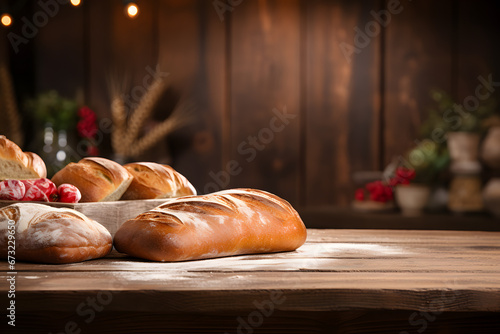 Rustic Bakery Theme with Bread Flour on Wooden Table