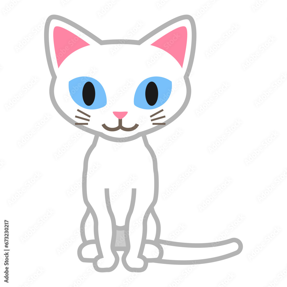 Sitting White cat, front view - cartoonish clip art