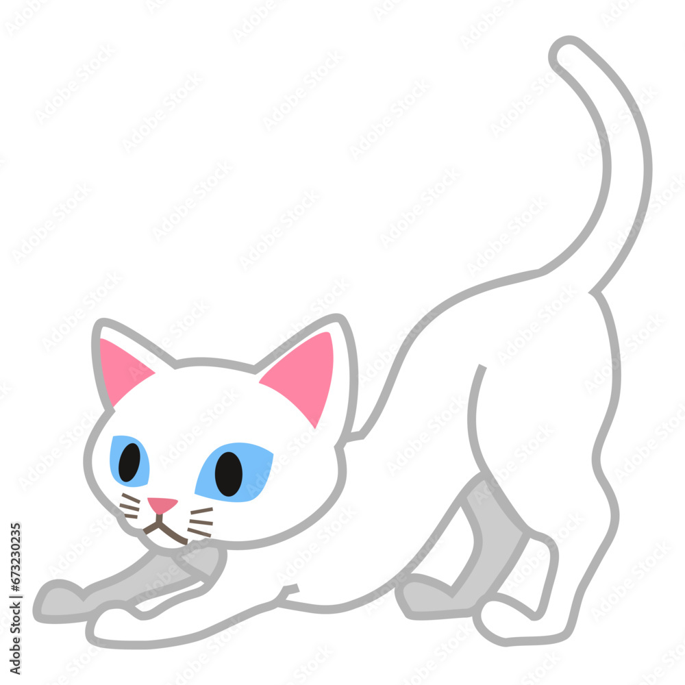 Stretching White cat - cartoonish clip art