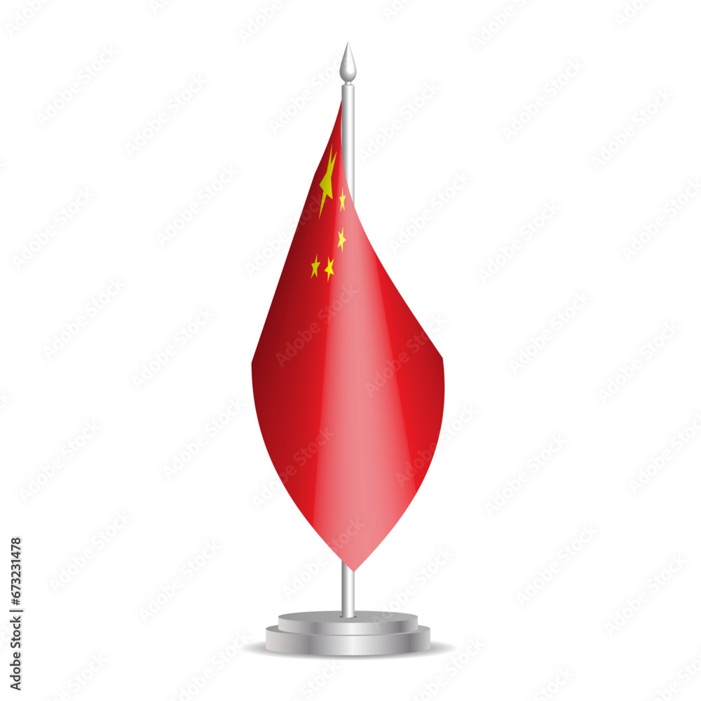 Obraz premium China flag - 3D mini flag hanging on desktop flagpole. Usable for summit or conference presentaiton. Vector illustration with shading.