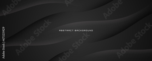 3D black geometric abstract background overlap layer on dark space with waves shape decoration. Minimalist modern graphic design element cutout style concept for banner, flyer, card, or brochure cover photo