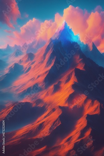 3d illustration of a beautiful mountain landscape with a mountain landscape.3d illustration of a beautiful mountain landscape with a mountain landscape.abstract colorful mountain landscape with clouds