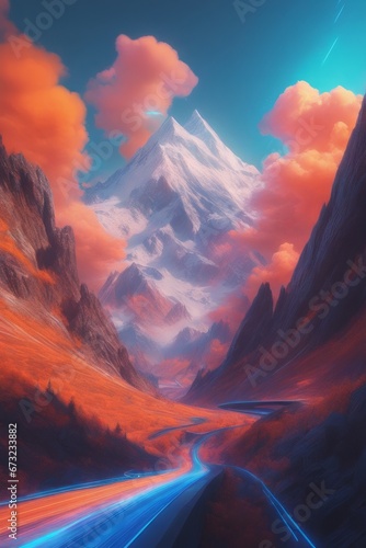 beautiful landscape with mountains and mountains beautiful landscape with mountains and mountains abstract background with mountains and clouds © Shubham
