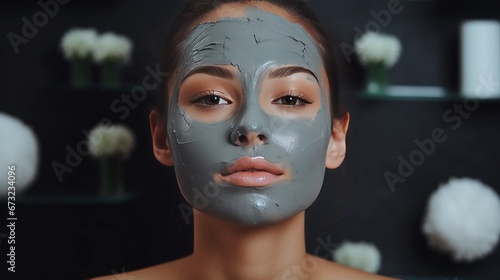 young woman with facial skin care mask.