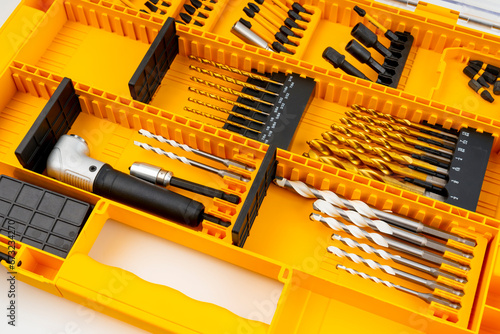 Drill bits set professional industrial tools and equipment.