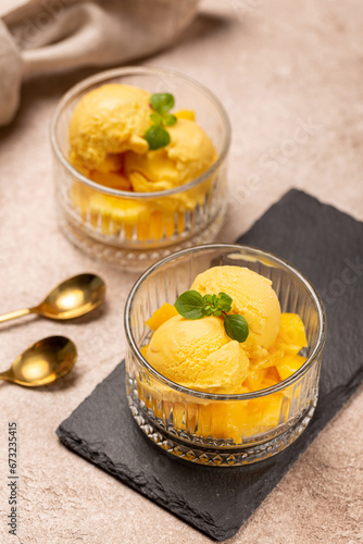Natural mango ice cream in glass cremans