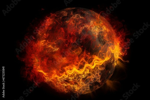 Abstract representation of Earth engulfed in flames. Generative AI