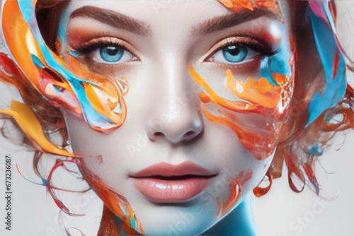 beautiful woman with bright makeup and blue eyes beautiful woman with bright makeup and blue eyes creative art portrait of beautiful young woman.