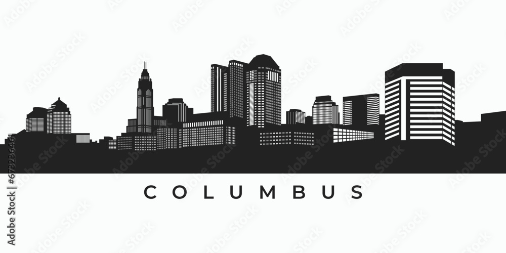 Fototapeta premium Columbus city skyline silhouette. Aerial view of downtown Ohio United states illustration