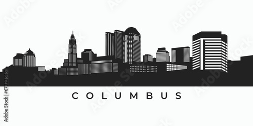 Columbus city skyline silhouette. Aerial view of downtown Ohio United states illustration