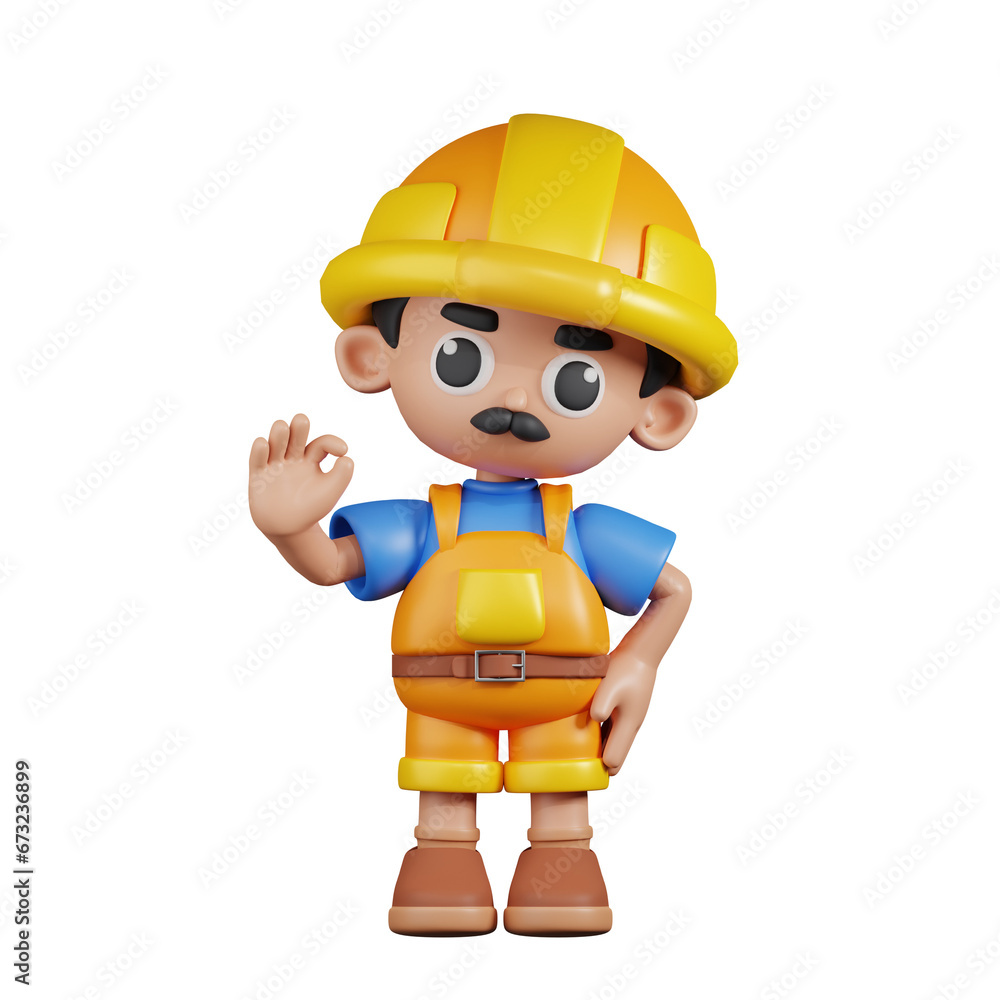 3d Character Builder Giving Ok Sign Pose. 3d render isolated on transparent backdrop. 3d Character Builder Giving Ok Sign Pose. 3d render isolated on transparent backdrop.